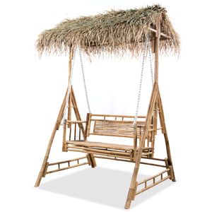 CLORIS Hängeschaukel Garten-Schaukel Outdoor-Schaukel Für Kinder 2-Sitzer mit Palmblättern Bambus 202 cm  #DE9752