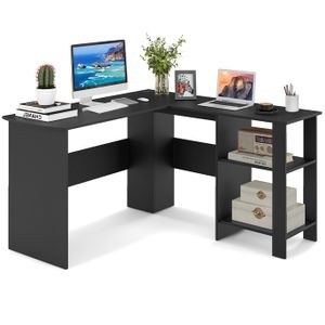 COSTWAY psací stůl ve tvaru L, rohový psací stůl se 2 otvory na kabely a úložnými prostory, rohový stůl, počítačový stůl, kancelářský stůl pro domácnost nebo kancelář, 130 x 130 x 74 cm (černý)