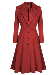 Damen Trenchcoats Klassische Mantel Casual Turn Down Kragen Winddichter Lang Jacke Rot,Größe S