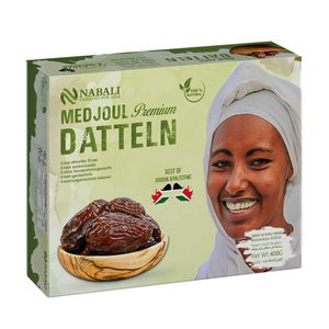 NABALI FAIRKOST Premium Medjool Medjoul Datteln NEUE ERNTE aus Palästina - 100% naturell vegan & frisch & orientalisch I ohne Konservierungsstoffe I 400 g (1er Pack)