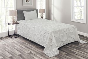 ABAKUHAUS Abstrakt Tagesdecke Set, Abstrakt Curly Blätter, Set mit Kissenbezügen Waschbar, für Einselbetten 170 x 220 cm, Grau