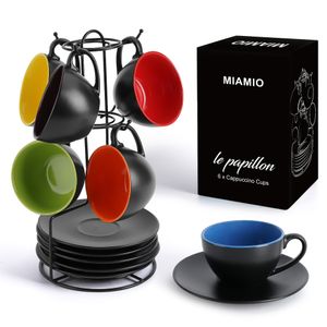 MIAMIO - Cappuccinotassen Set, Cappuccino Tassen  Le Papillon Kollektion (Innen Bunt)