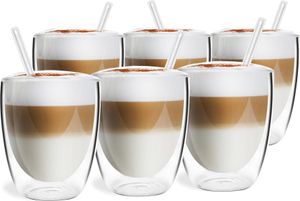 Vialli Design Sada 6 dvoustěnných sklenic, 320ml, se šesti brčky 15cm, VITA 6858