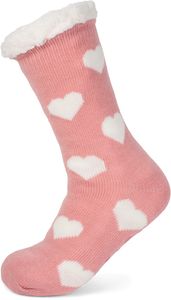 styleBREAKER Damen ABS Stoppersocken mit Teddyfutter und Herzen Muster, ABS-Socken, Größe 35-42 EU / 5-10 US / 4-8 UK 08030007, Farbe:Rosa-Weiß