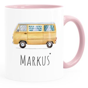 Namenstasse Camping Bus Camper personalisierte Kaffee-Tasse mit Namen persönliche Geschenke SpecialMe® weiss-innen-rosa standard