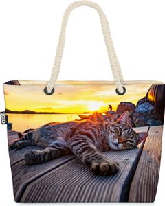 VOID Katze Sonnenuntergang Strandtasche Shopper 58x38x16cm 23L XXL Einkaufstasche Tasche Reisetasche Beach Bag