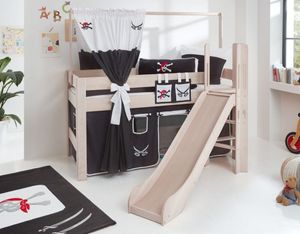 Hochbett LEO Kinderbett mit Rutsche Spielbett Bett Weiß Stoffset Pirat