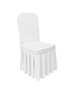 Stuhlhusse Stretch Weiß mit Skirting "Faltenrock" elastischer Universal Stuhlüberzug Stuhlbezug dehnbar, 1 Stück