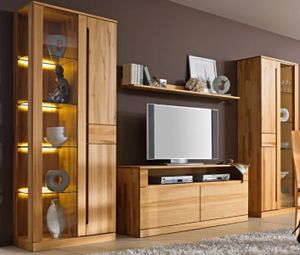 Wohnwand Arcona aus Kernbuche Glatt Geölt 2 Vitrinen 1 TV-Board 1 Wandboard Wohnwand Arcona aus Kernbuche Glatt Geölt 2 Vitrinen 1 TV-Board 1 Wandboard