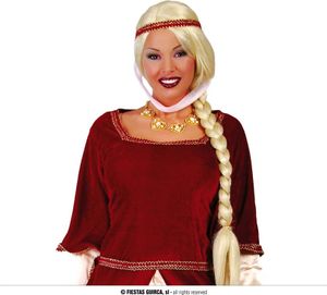 Prinzessin Mittelalter Perücke Kostüm Lang Zopf Schwarz Blond Braun Karneval Langer Braid Haar, Farbe: Gelb