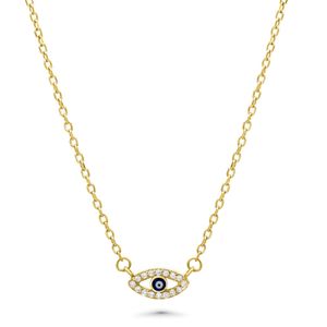 Blaues Auge Kette  585er Vergoldet 925er Sterling Silber Nazar Amulett Damen 42-45 cm
