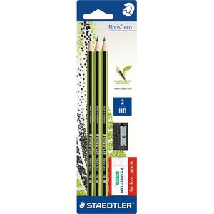 Bleistift Wopex Noris Eco HB grün-schwarz Blisterkarte VE=3 Stück + 1 Radierer + 1 Spitzer