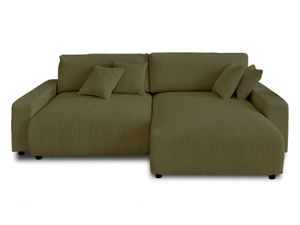 Lisa Design Pivoine, Ecksofa beidseitig montierbar– 4-Sitzer– Schlaffunktion mit Bettkasten, aus Cord , Grün