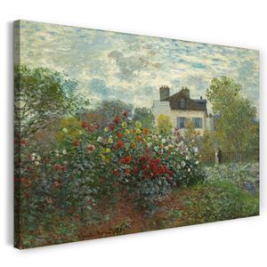Leinwandbild (120x80cm): Claude Monet - Des Künstlers Garten in Argenteuil (Eine mit Dahlien bewachsene Gartenecke) (1873), echter Holz-Keilrahmen inkl. Aufhänger, handgefertigt in Deutschland