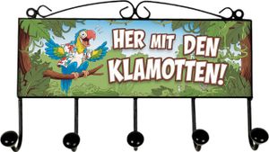 Her mit den Klamotten Kleiderhaken Leiste mit 5 Haken mit lustigem Papagei