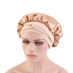 Frauen Solid Satin Stilvolle elastische Seide Schlafmütze Haarpflege Bonnet Head Lace Wrap-Khaki