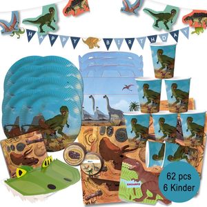 XXL Party-Set Kindergeburtstag T-Rex Dino für 6 Kinder, 62-tlg.