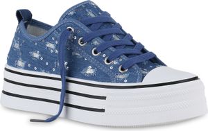 VAN HILL Dámske tenisky na platforme Denim Lace-up Sequins Glitter Shoes 840981, Farba: Blue Denim, Veľkosť: 37