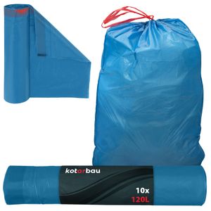 KOTARBAU® Müllbeutel 120L mit Zugband Blau Müllsäcke Müllbeutel reißfest Mülltüte Abfallsäcke Hausmüllsack Müllsäcke mit Zugband Müllbeutel blau