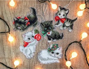 Letistitch Kreuzstich Set "Weihnachtsspielzeug-Kit Kätzchen, Set 5 Stk", Zählmuster, 8x7cm