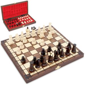 Schachspiel schach Schachbrett Holz hochwertig - Chess board Set klappbar mit Schachfiguren groß für Kinder und Erwachsene 34x34 cm