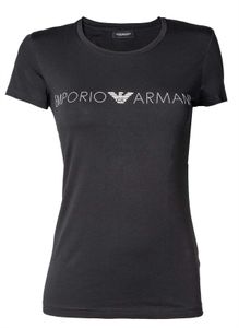 EMPORIO ARMANI Damen T-Shirt - Rundhals, Loungewear, Kurzarm, Stretch Cotton Schwarz XS