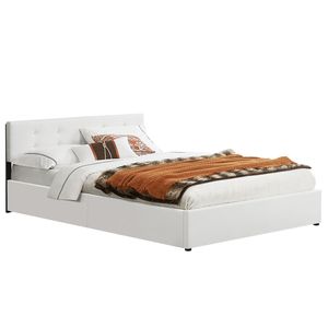 Juskys Polsterbett Marbella 140x200 cm mit Bettkasten & Lattenrost – Bettgestell aus Kunstleder und Holz – Bett Jugendbett weiß