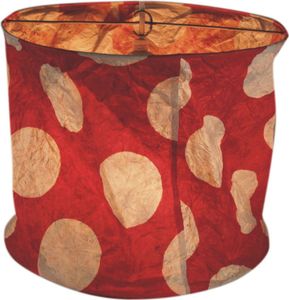Runde Papier Hängelampe, Lokta Papierlampenschirm Annapurna, Handgeschöpftes Papier - Rot/weiß/punkte, Lokta-Papier, 24*28*28 cm, Asiatische Lampenschirme aus Papier & Stoff