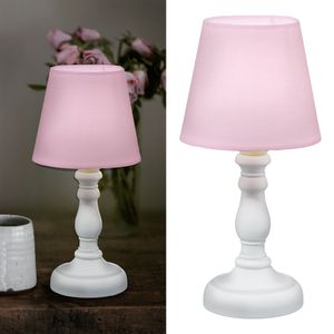 LED Tischleuchte mit weißem Lampenfuß und rosa Lampenschirm im Nostalgiedesign H 25 cm mit Batteriebetrieb