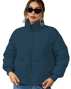 ASKSA Damen Crop Daunenjacke Warm Gesteppte Winterjacke Leichte Casual Winter Mantel Jacke Outdoorjacke, Gruen, XL