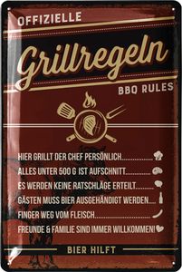 Retro Blechschilder Grillen - GRILLREGELN Schild - BBQ Grill Retro Deko - Grillplatz Schild Garten - Geschenk für Papas Grillecke Schild