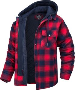ASKSA Pánská zimní bunda s podšívkou Kostkovaná košile s kapucí, červená, L