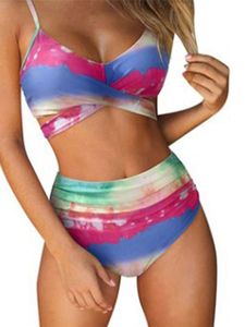 Damen Schnürung Bikini-Sets Strandkleidung Surfen Zweiteiliger Badeanzüge Badebekleidung Regenbogen,Größe L