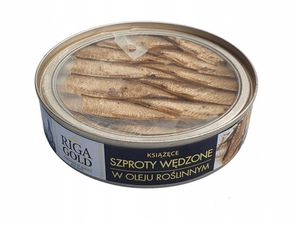 Geräucherte Sprotte in Öl transparenter Deckel Riga Gold 160g