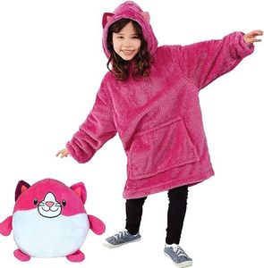 2 in 1 Hoodie Decke mit Kuscheltier - Plüschtier Kissen mit Kuscheldecke, Super Süßes Geschenk für Kinder, 50*70cm - PILLOWPET Rosa Kätzchen