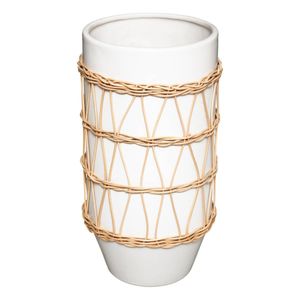 Vase - Keramik und Rattan - weiß - H25 cm - Atmosphera créateur d'intérieur