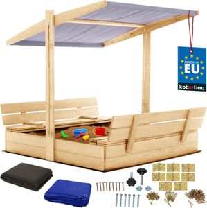 KOTARBAU® Sandkasten mit Abdeckung 120 x 120 cm Großer Natufarbe Holzsandkasten mit Grau Dach Sandkasten mit Deckel Sandkasten mit Dach Gartenspielzeug Kinder imprägniert verschließbar mit Bänken KOTARBAU® Sandkasten mit Abdeckung 120 x 120 cm Großer Natufarbe Holzsandkasten mit Grau Dach Sandkasten mit Deckel Sandkasten mit Dach Gartenspielzeug Kinder imprägniert verschließbar mit Bänken