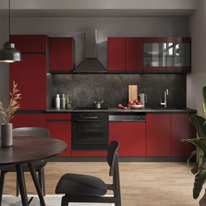 Livinity® Küchenzeile R-Line, 300 cm J-Shape, Rot/Anthrazit