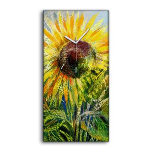 Wandbild Leinwand Bilder Wanduhr Geräuschlos 30x60 Ölgemälde Blumen Sonnen - weiße Hände