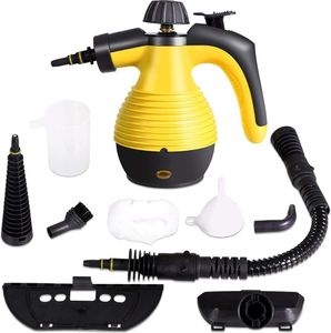 Handdampfreiniger 350ml Wassertank, 1050W Mehrzweck-Dampfreiniger mit 9 Zubehörteilen, 3 bar, mit Sicherheitsschloss, 3-5 min, für Fenster & Teppiche & Boden (Gelb)