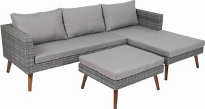 Greemotion Lounge Set Gomera 3-tlg., inkl. Kissen, aus Aluminium/Kunststoffgeflecht verstellbare Kopfstütze, max. Belastbarkeit 110 kg, in grau