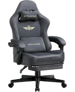 GTPLAYER Gaming Stuhl Ergonomischer Gaming Sessel Schreibtischstuhl Bürostuhl mit Stoffoberfläche Federsitzkissen, Verbindungsarmlehnen, mit Fußstütze