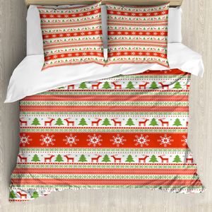 ABAKUHAUS Weihnachten Bettbezugs Set Für Doppelbetten, Rentier Schneeflocke, Milbensicher Allergiker geeignet mit Kissenbezügen, Rot Grünweiß