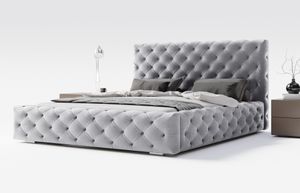 Manželská postel Glamour 200x200 cm Paris - čelo postele, sametová látka, zásuvka - čalouněná postel s roštem (šedá - Magic Velvet 2217)