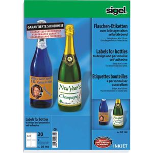 SIGEL DE160 InkJet Flaschen Etiketten zum Selbstgestalten, 80 x 120 mm, hochweiß, 20 Etiketten