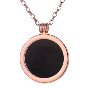 Morella Damen Halskette roségold 70 cm Edelstahl und Anhänger mit Edelstein schwarzer Obsidian Coin 33 mm Chakren Scheibe in Schmuckbeutel