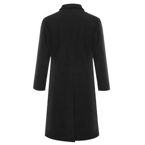 Herren Winter Trenchcoat aus Wolle Langer Mantel Langarm Jacke mit Tasche,Farbe: Schwarz,Größe:3XL
