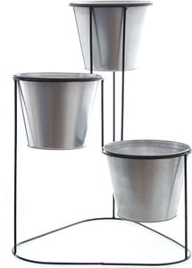 Metall Blumentopfständer in schwarz mit 3 Pflanztöpfen aus Zink - Dreieckiger Ständer mit runden Töpfen - 43 cm - Blumentopfhalter  - Planzenständer
