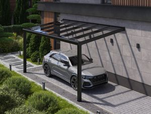Durchdacht Carport aus Aluminium Anthrazit 400x400 Klarglas ohne Beleuchtung