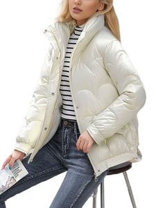 Damen Daunenmäntel Langarm Trenchcoats Solide Slim Fit Outwear Winter Warm Mantel Weiß,Größe S